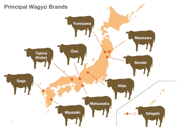 Map of Japan's Wagyu producing regions